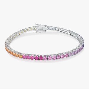 14K White Gold Plated Rainbow Tennis Bracelet